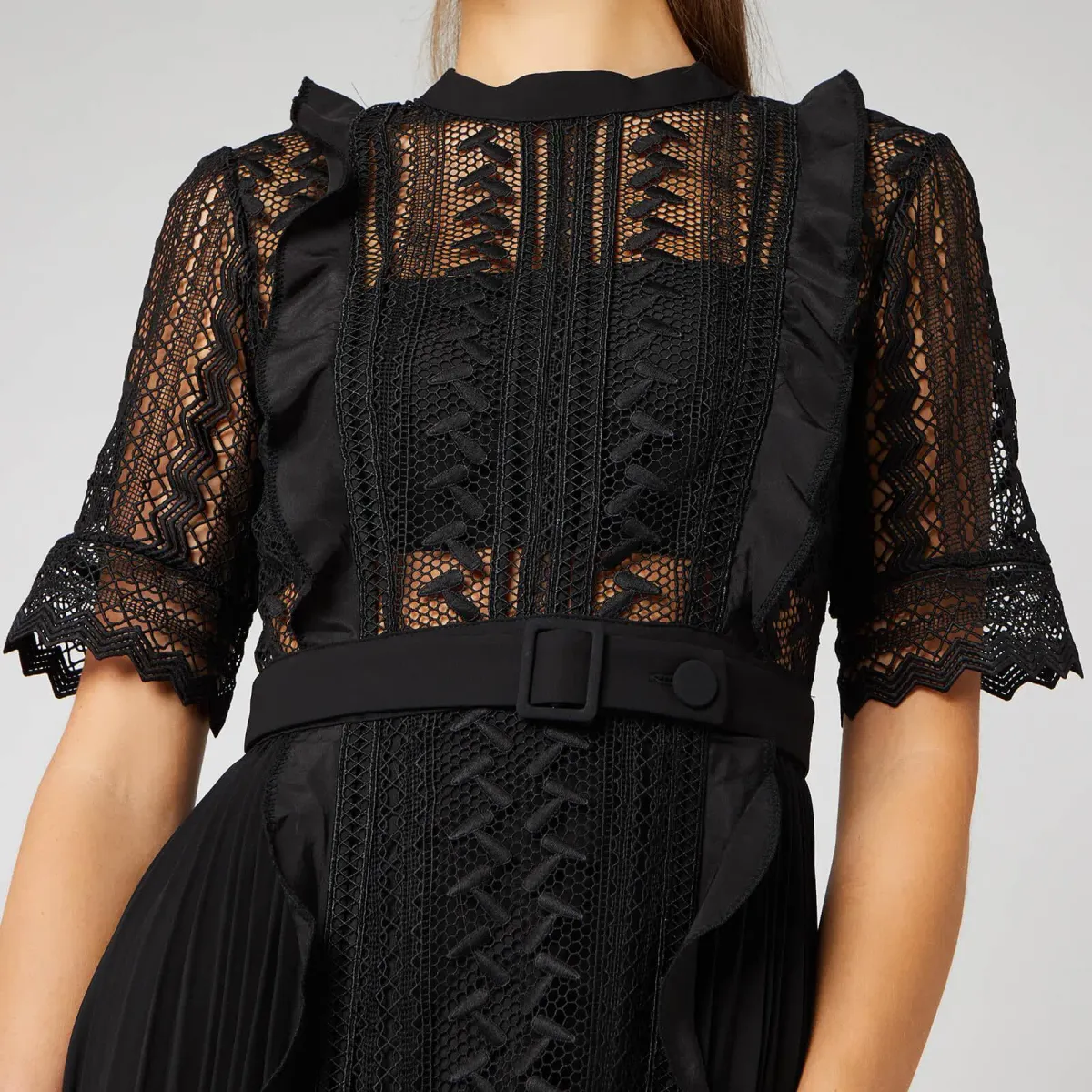 Self Portrait Geometric Lace Midi Dress Black Size AU 6 - Image 4