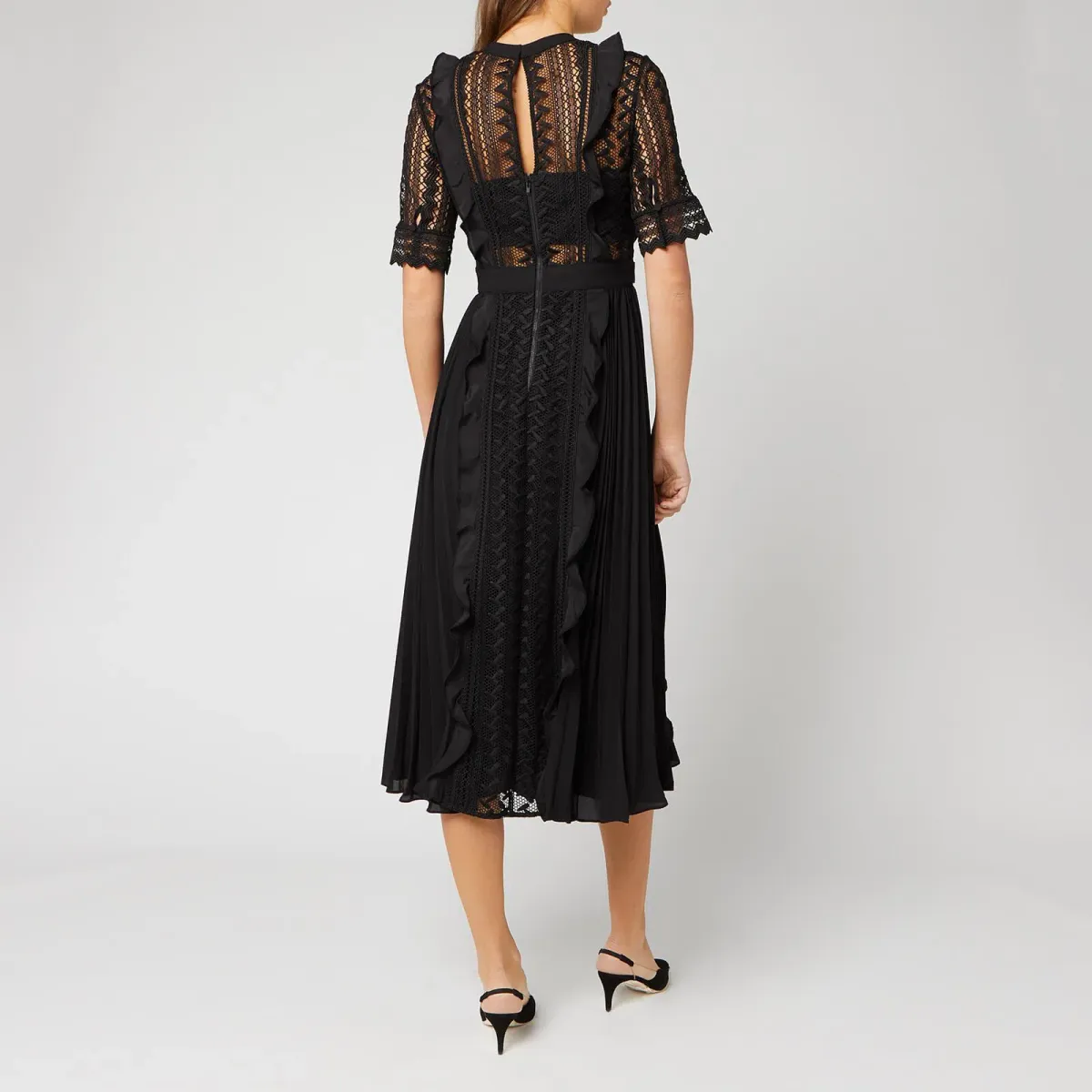 Self Portrait Geometric Lace Midi Dress Black Size AU 6 - Image 2