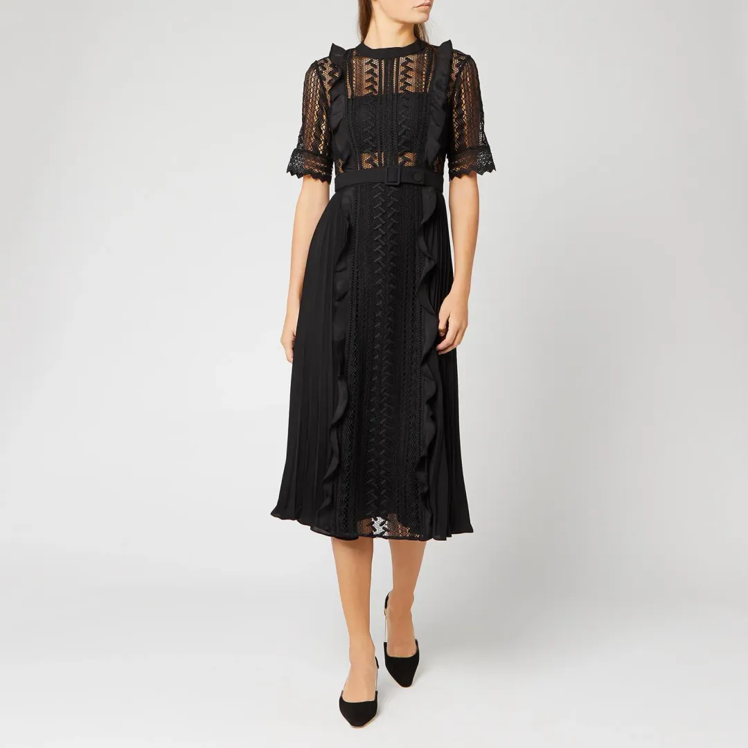 Self Portrait Geometric Lace Midi Dress Black Size AU 6 for rent on The Volte - main image