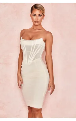 House of CB Leila Strapless Mesh Corset Dress Ivory Size XS/Au 6 for rent on The Volte - image 2