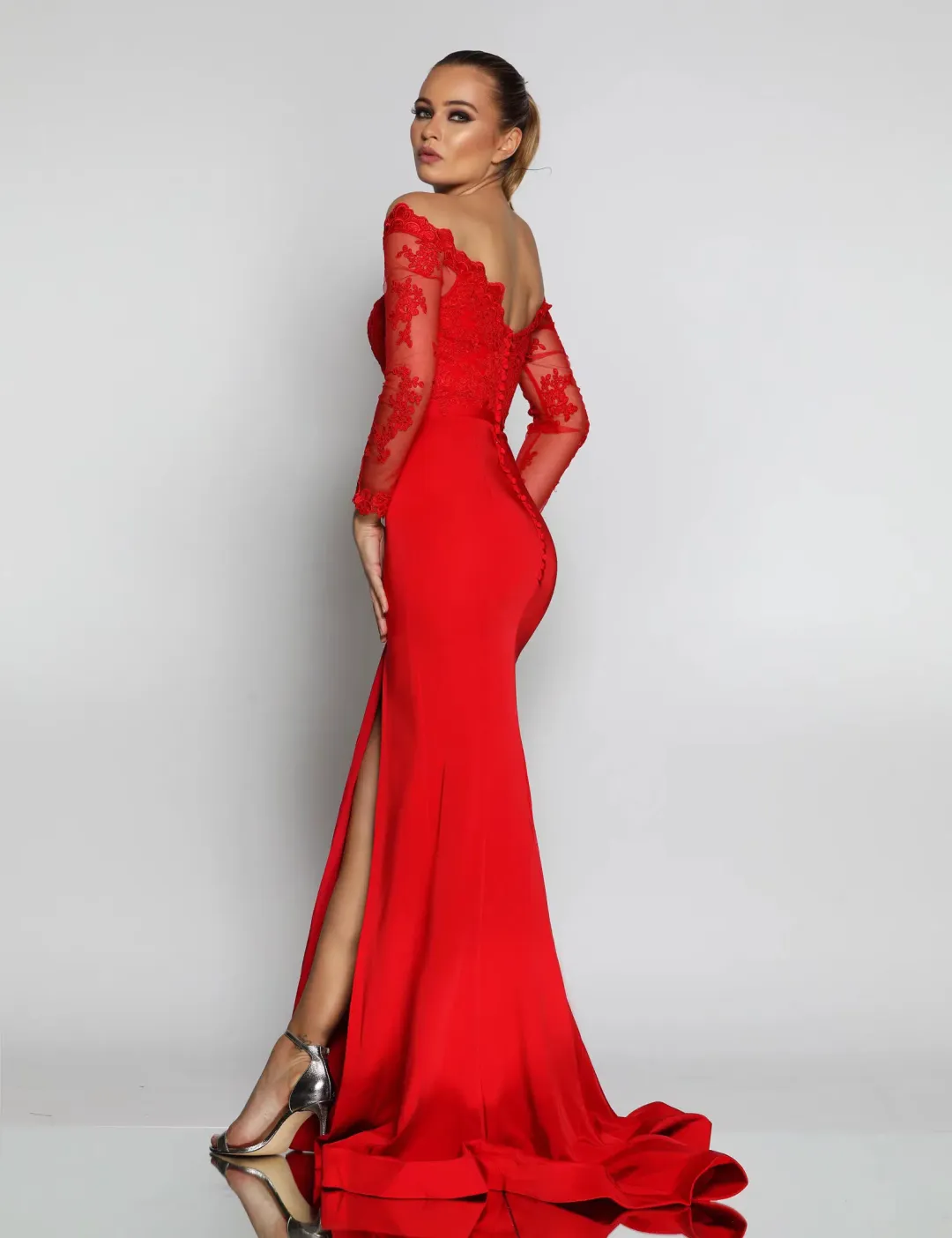Jadore JX052 Lace Gown Red Size 14 for rent on The Volte - main image