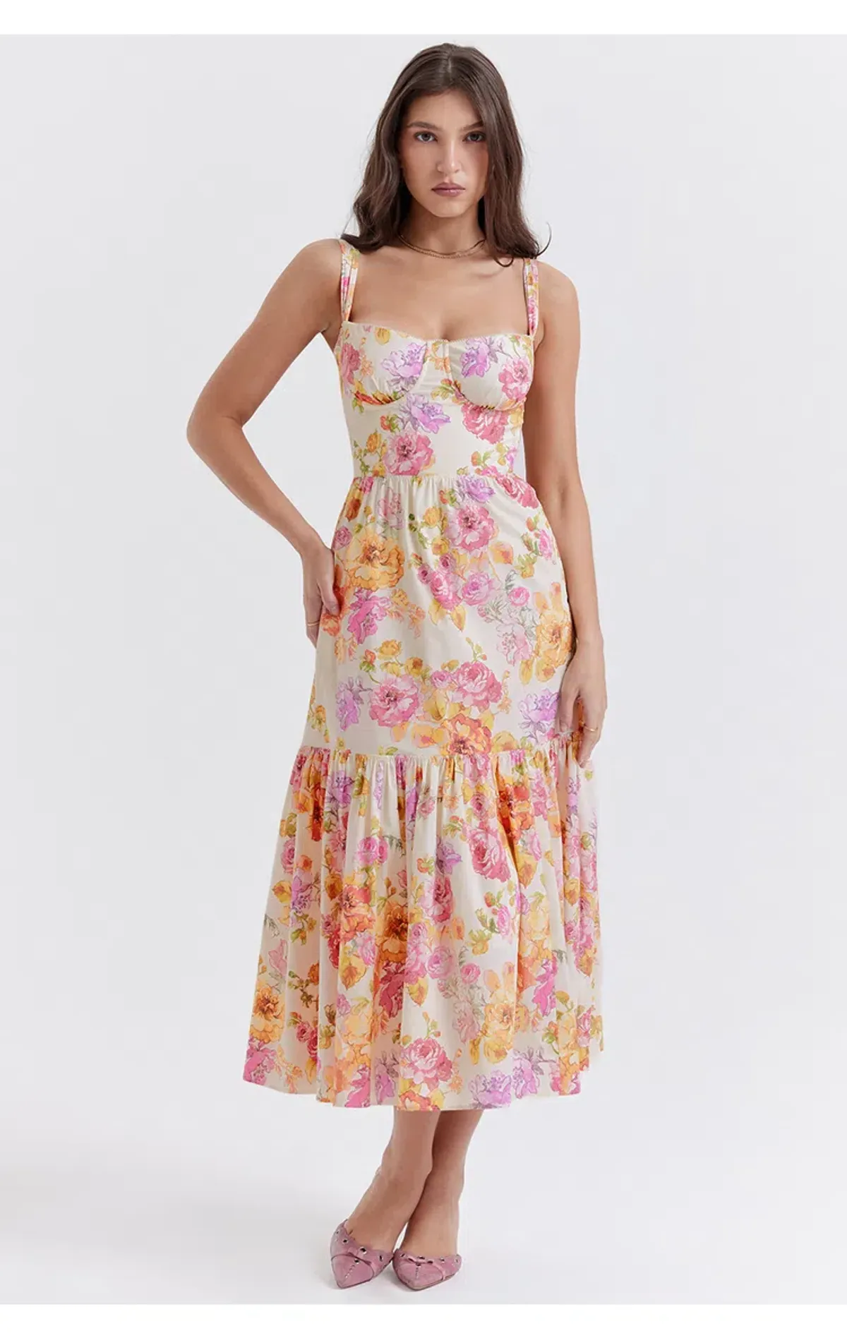 House of CB Elia Midi Dress Ivory Floral Size L / Au 12 (+cup) - Image 2