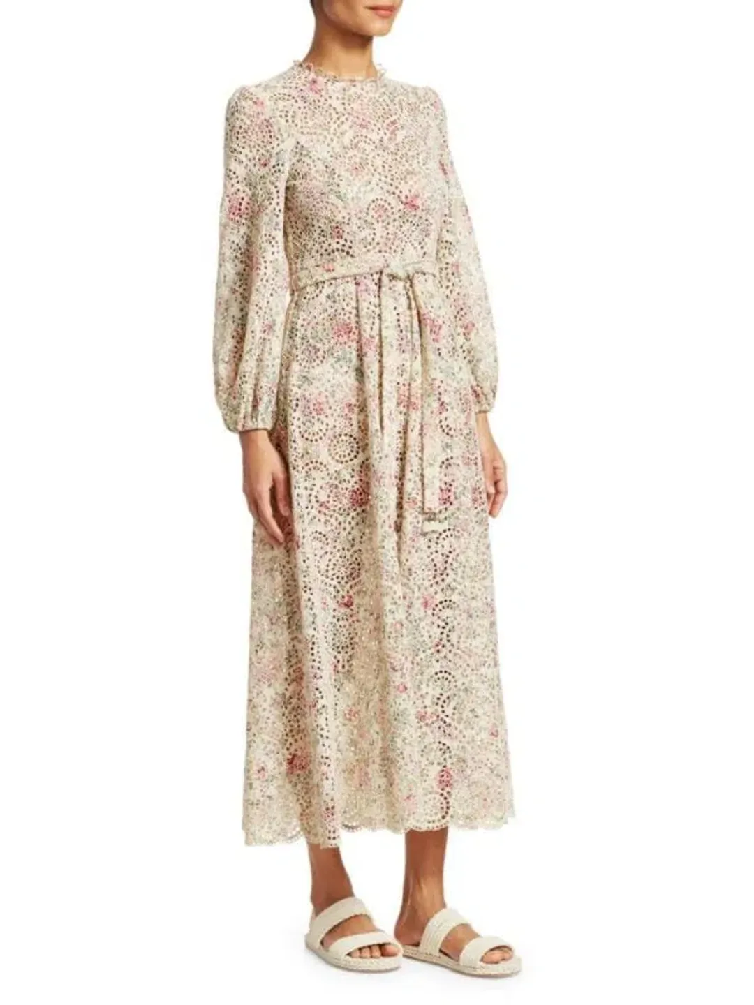 Zimmermann Honour High Neck Dress Cream Floral Size 1/AU 10 for rent on The Volte - main image