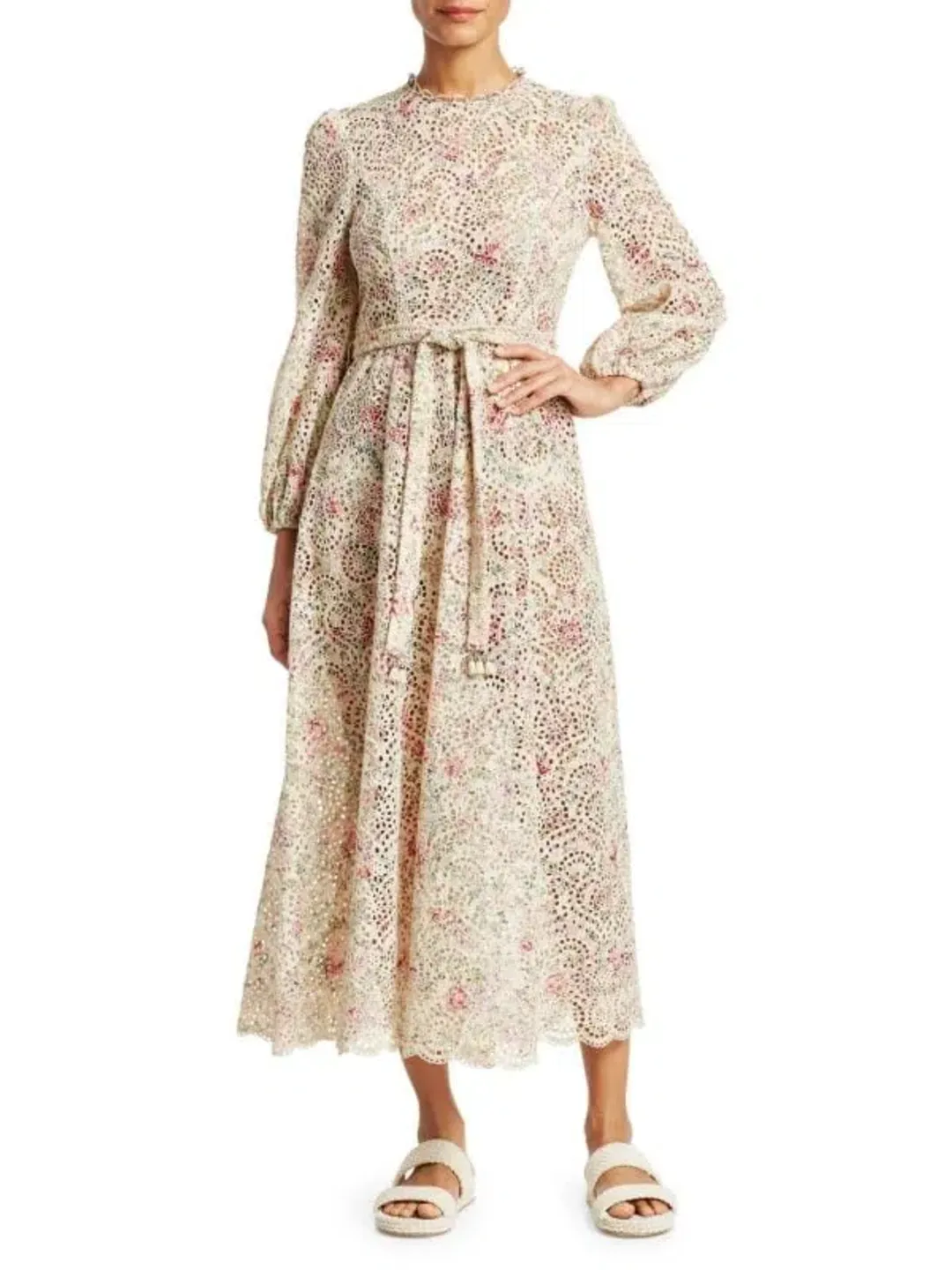 Zimmermann Honour High Neck Dress Cream Floral Size 1/AU 10 for rent on The Volte - main image