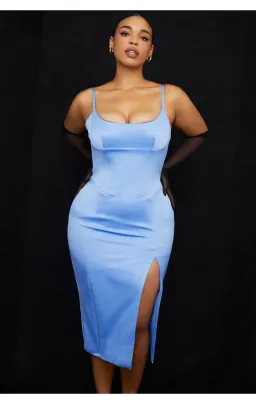 House of CB Casimira Satin Corset Midi Dress Blue Size M/AU 10 for rent on The Volte - image 6
