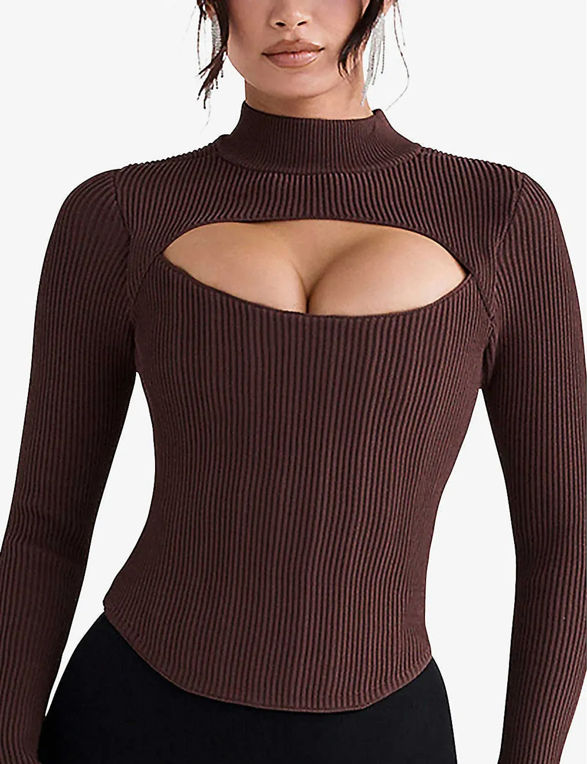 House Of Cb Georgina Cut-out Stretch-knit Top Brown Size XS / AU 6 - Image 2