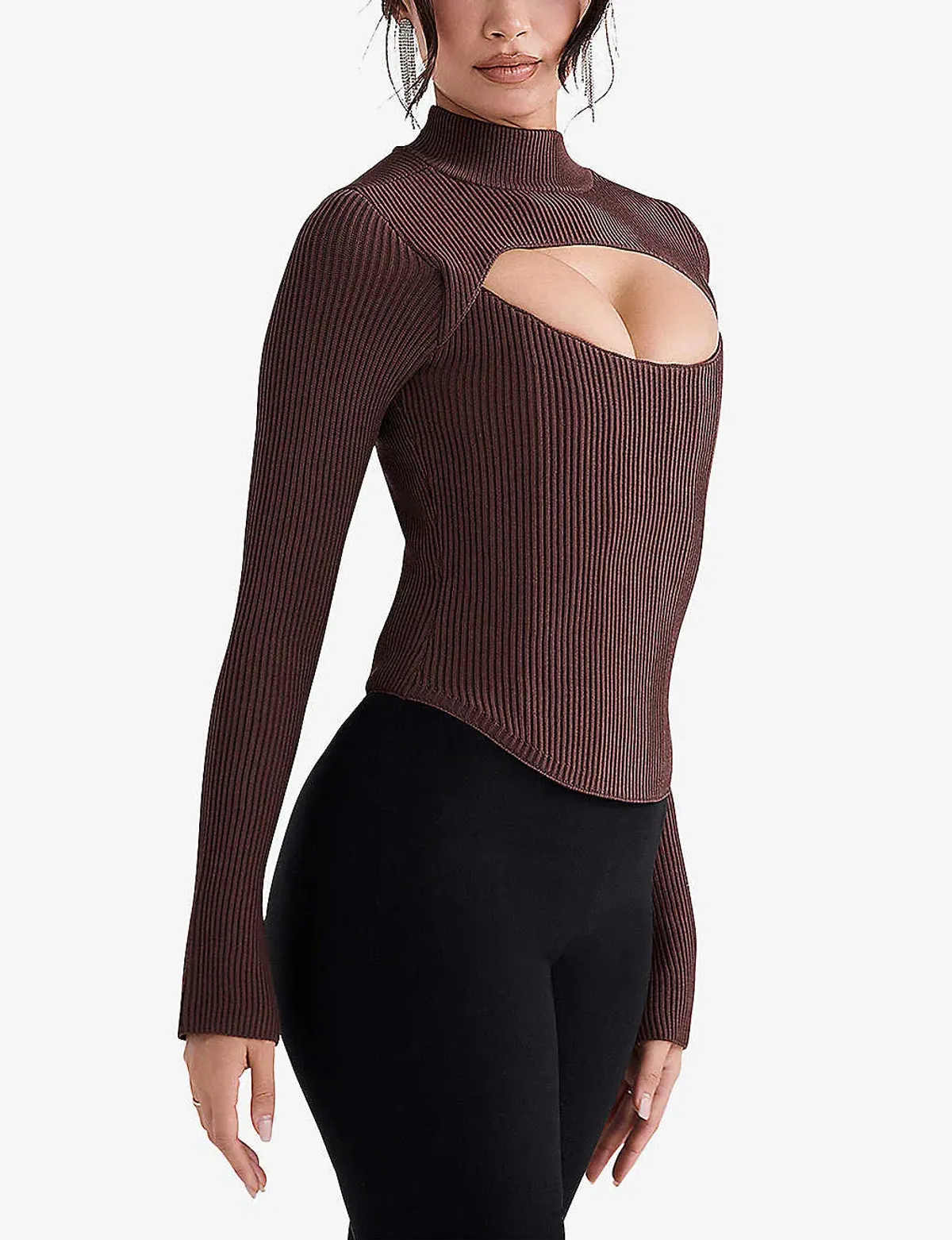 House Of Cb Georgina Cut-out Stretch-knit Top Brown Size XS / AU 6 - Image 3