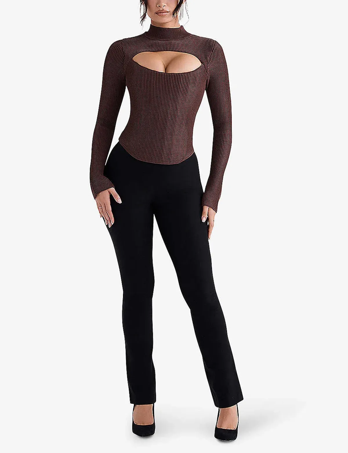 House Of Cb Georgina Cut-out Stretch-knit Top Brown Size XS / AU 6 - Image 1