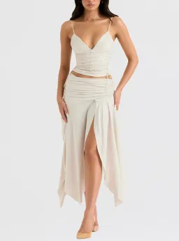House of CB Antonella Vegan Leather Corset and Kaira Draped Midi Skirt Set Off White Size S / Au 8 for rent on The Volte - image 1
