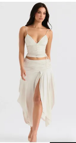 House of CB Antonella Vegan Leather Corset and Kaira Draped Midi Skirt Set Off White Size S / Au 8 for rent on The Volte - image 5