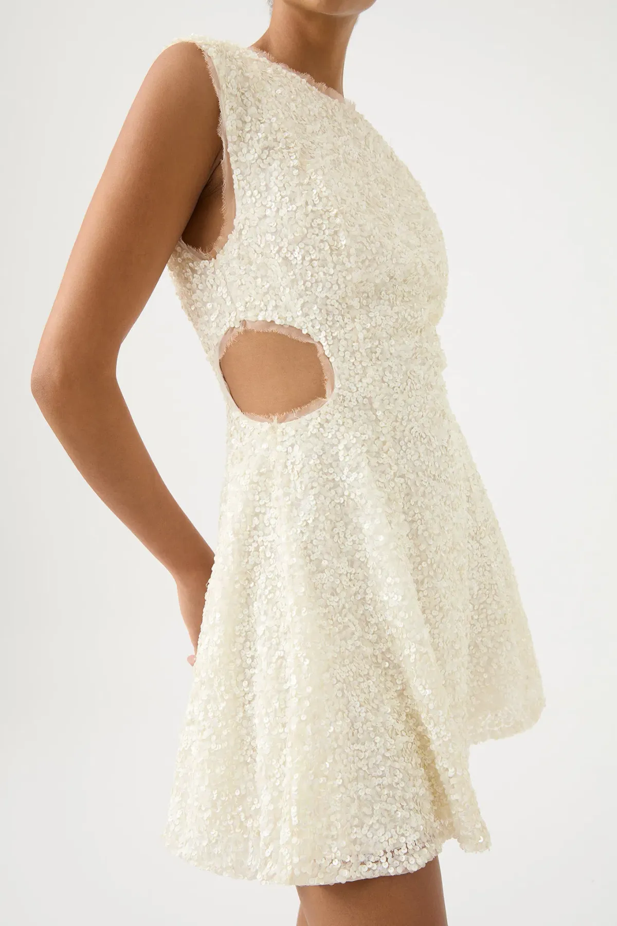 Aje Mirage Beaded Mini Dress Ivory Size 8 - Image 1