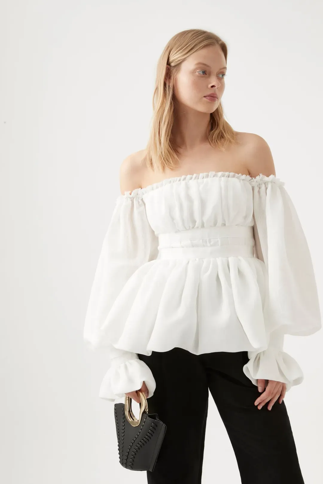 AJE Divine Off Shoulder Top Ivory Size 8 for rent on The Volte - main image