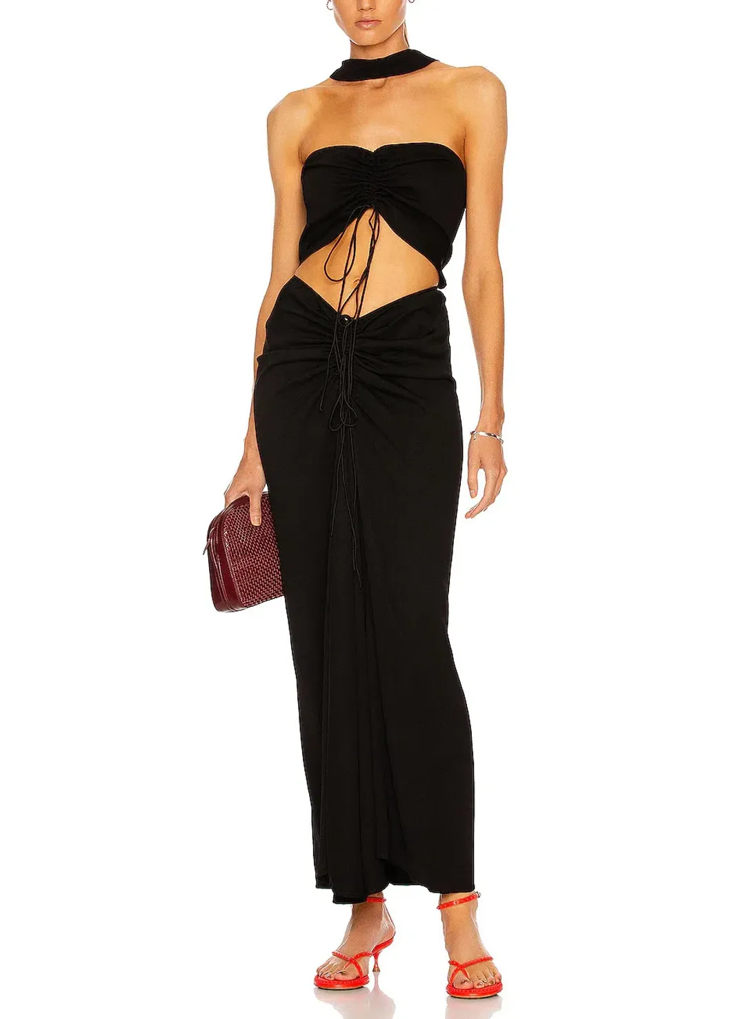 Christopher Esber Reversed Halter Disconnect Ruched Maxi Dress in Black Size 10 for rent on The Volte - main image