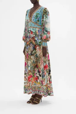 Camilla Mickey Takes A Trip Shaped Waistband Maxi Dress With Gathered Sleeves Size XL / AU 16 for rent on The Volte - image 2