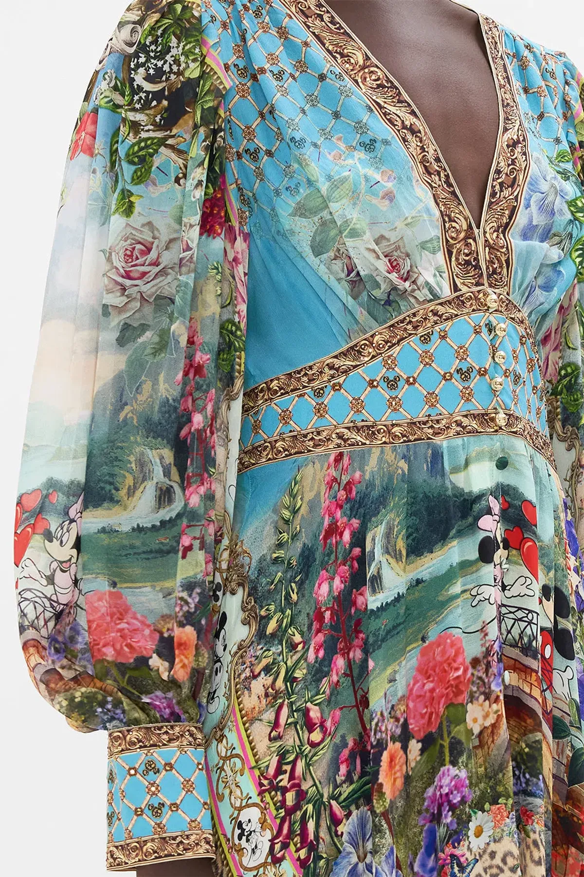 Camilla Mickey Takes A Trip Shaped Waistband Maxi Dress With Gathered Sleeves Size XL / AU 16 - Image 1