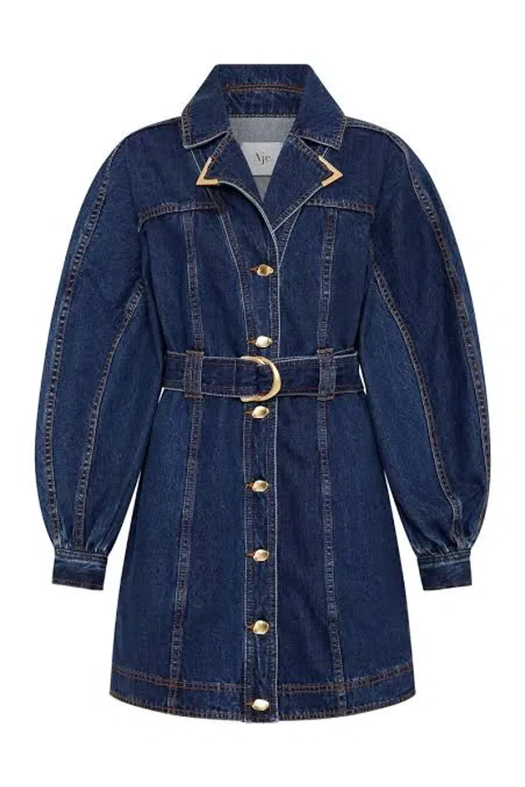 Aje Elena Belted Denim Mini Dress Washed Indigo Size 10 / M for rent on The Volte - main image