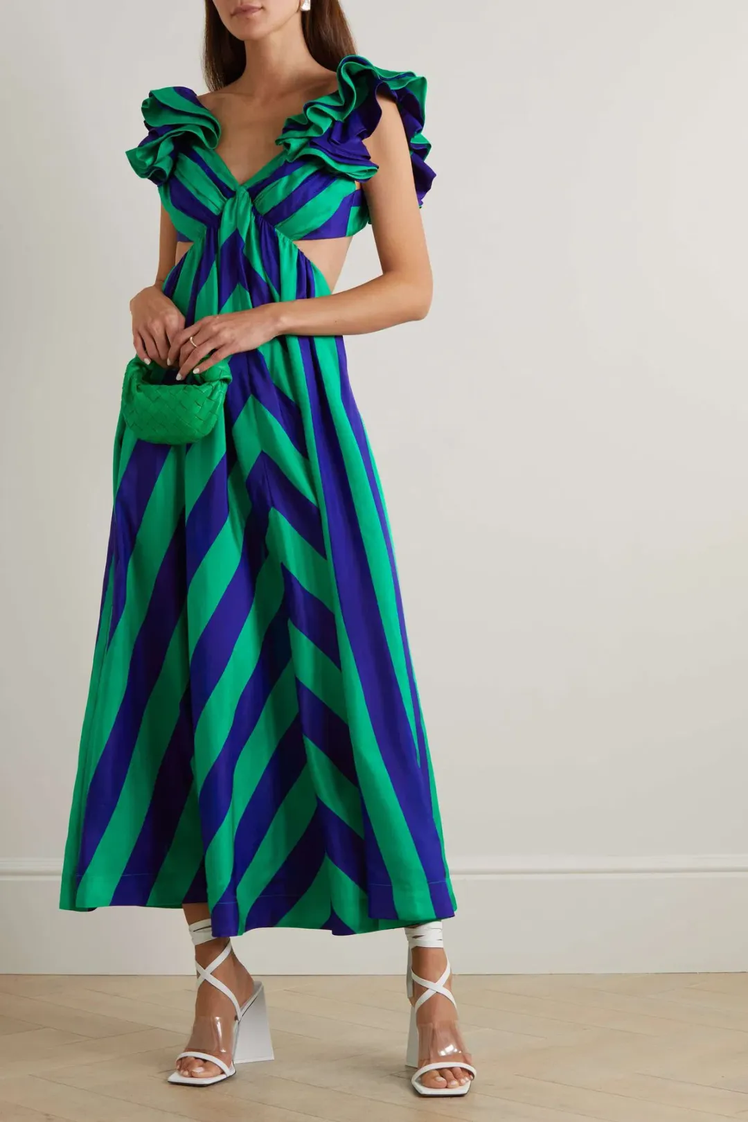 Zimmermann Tiggy Frill Shoulder Midi Dress Stripe Size 2 / Au 12 for rent on The Volte - main image
