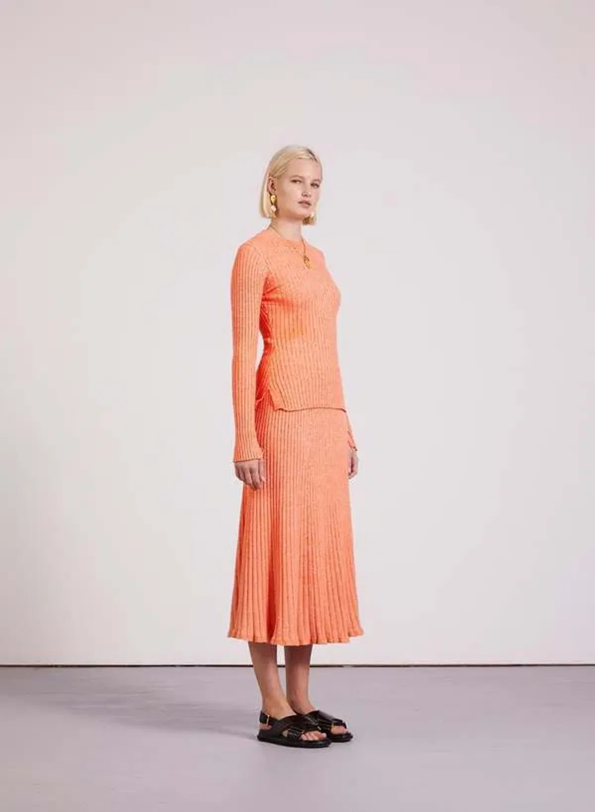 Anna Quan Elesha Top and Felicia Skirt Ribbed Knit Set Orange Zest Size AU 6 - Image 4