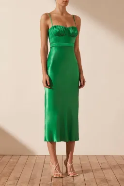 Shona Joy Lana Corded Ruched Midi Dress Tree Green Size 10 for rent on The Volte - image 2