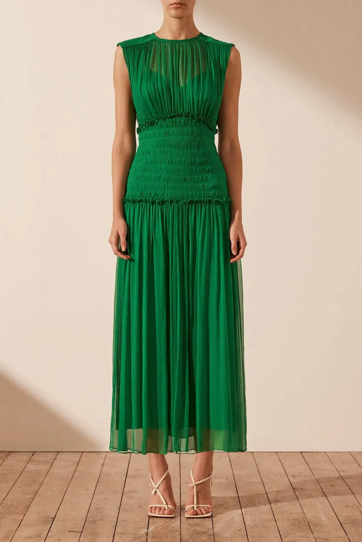 Shona Joy Malina Round Neck Midi Dress Tree Green Size 12 for rent on The Volte - main image
