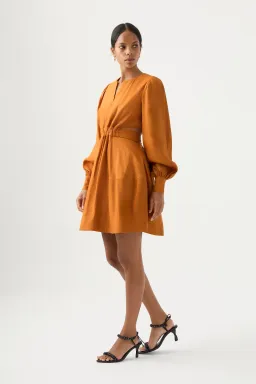 Aje Spectral V-Neck Mini Dress Chestnut Brown Size 10 for rent on The Volte - image 2