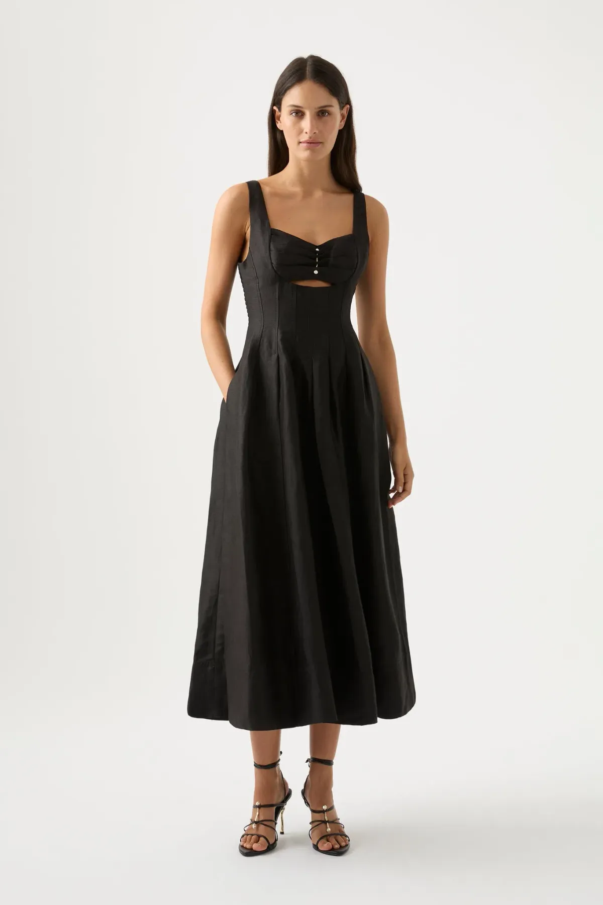 Aje Divinity Pearl Pin Midi Dress Black Size 14 - Image 1