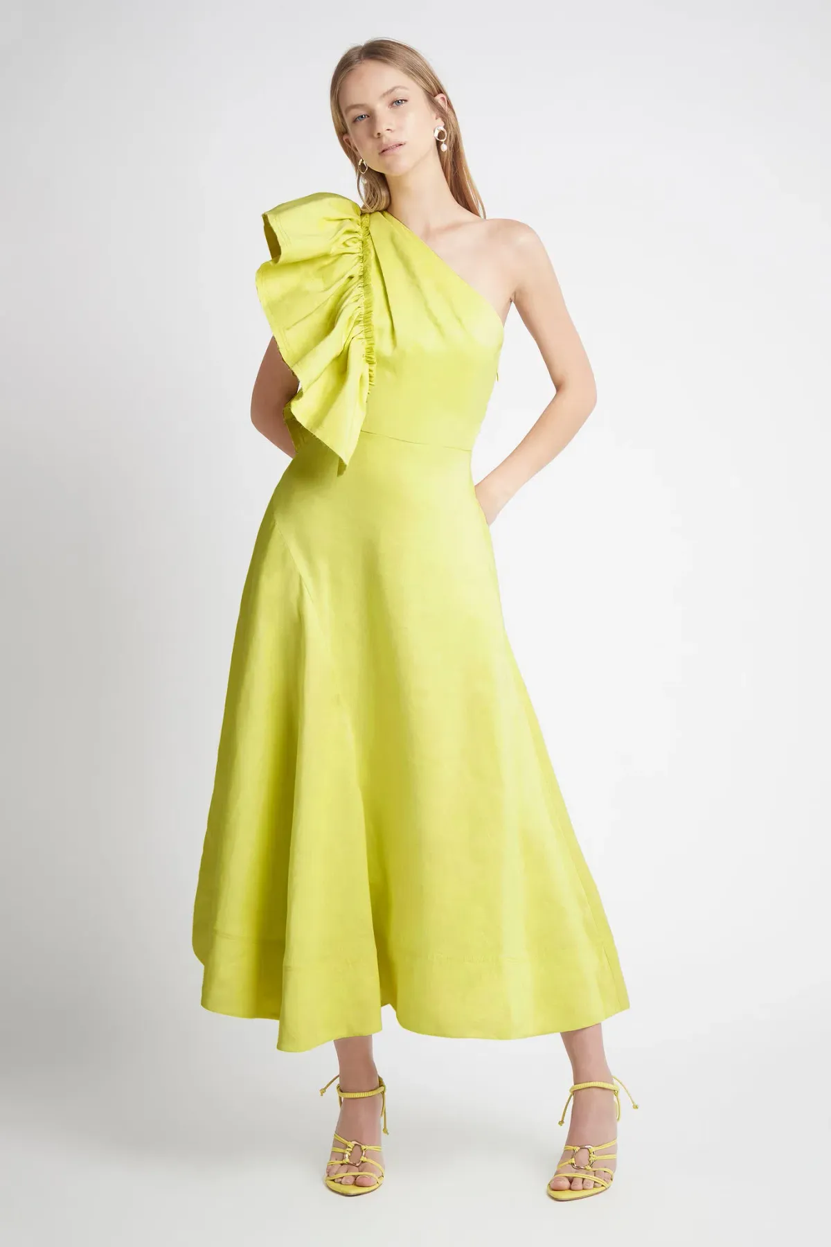 Aje Bonjour Asymmetric Midi Dress Lime Green Size 8 - Image 1