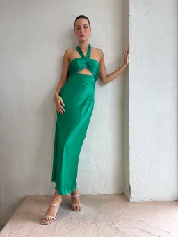 Shona Joy Lana Ruched Halter Midi Dress Tree Green Size 4 for rent on The Volte - image 1