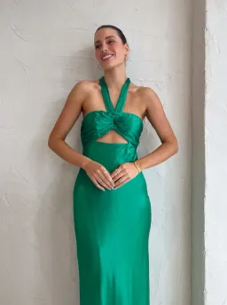 Shona Joy Lana Ruched Halter Midi Dress Tree Green Size 4 for rent on The Volte - image 2