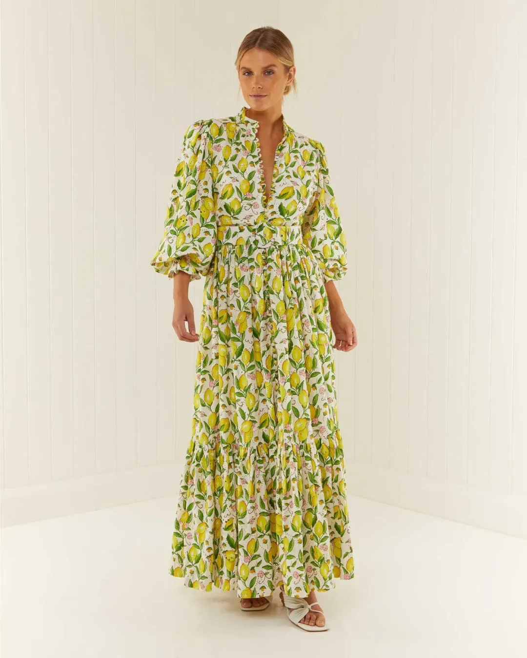 Palm Noosa Royal Flush Dress Lemon Print Size AU 6 for rent on The Volte - main image