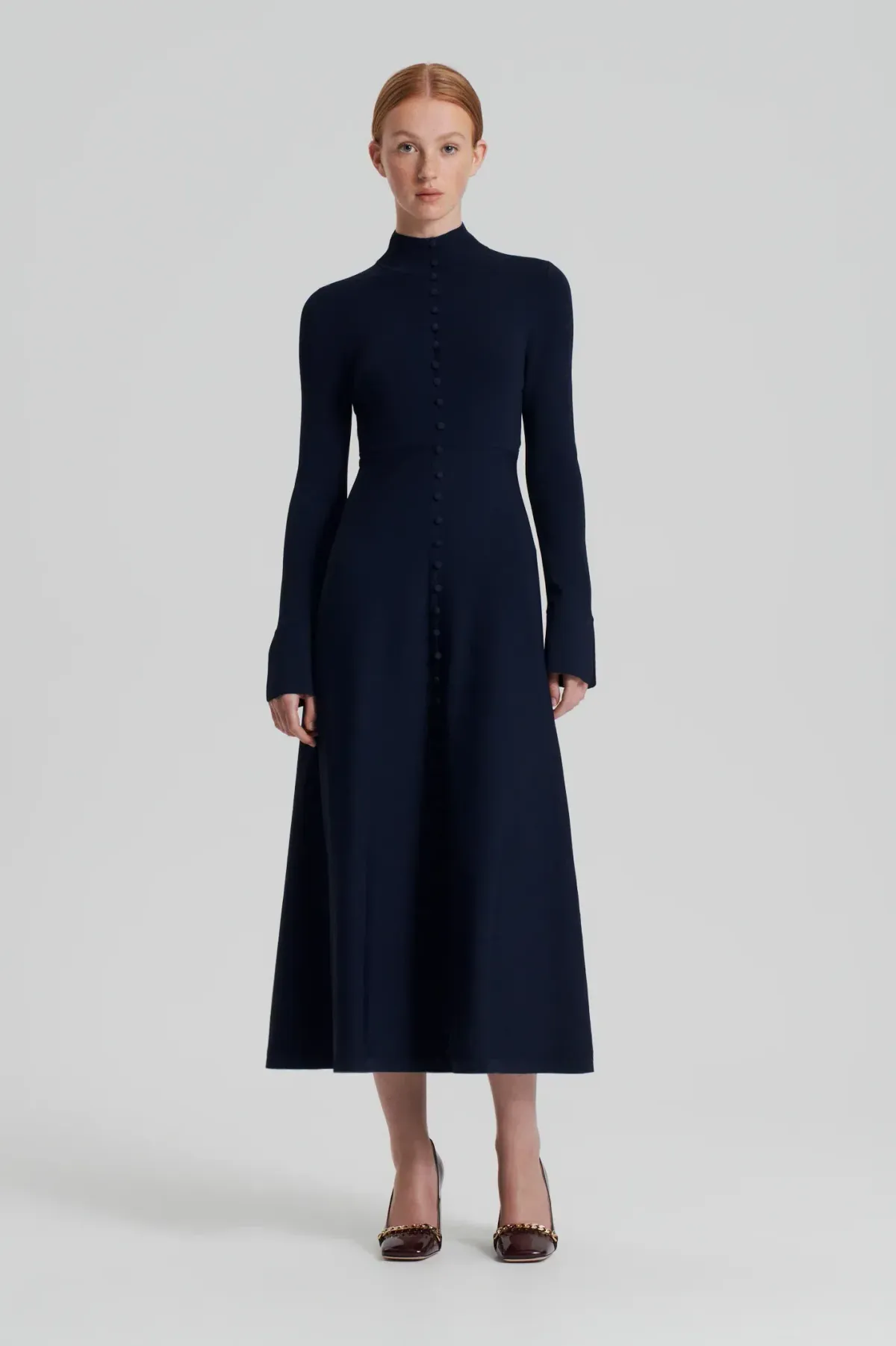 Scanlan Theodore Crepe Knit Button Polo Dress Navy Size S / Au 8 for rent on The Volte - main image