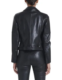 Ena Pelly Classic Leather Biker Jacket in All Black Size AU 12 for rent on The Volte - image 3