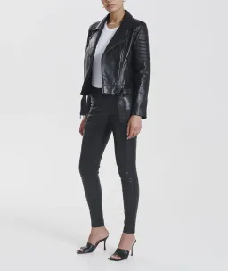 Ena Pelly Classic Leather Biker Jacket in All Black Size AU 12 for rent on The Volte - image 1