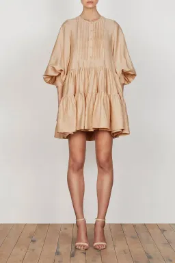 Shona Joy Savoye Linen Tuxedo Shirt Dress Biscuit Size 8 for rent on The Volte - image 1