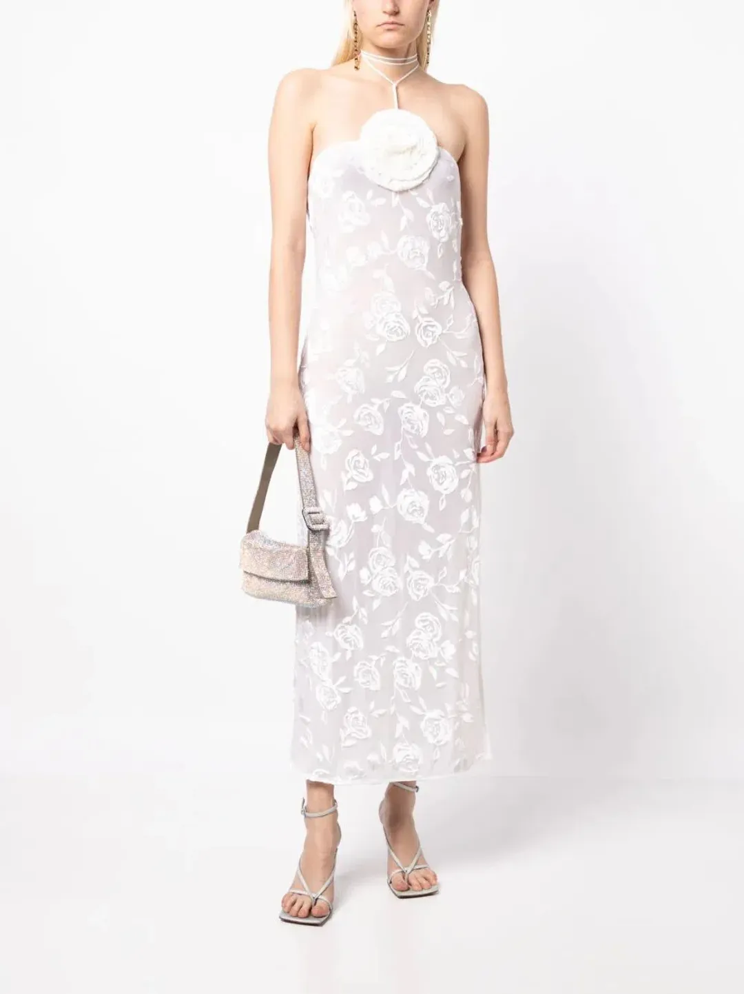 Magda Butrym Flower Applique Ivory Midi Dress White Size 34/AU 6 for rent on The Volte - main image