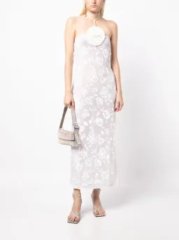 Magda Butrym Flower Applique Ivory Midi Dress White Size 34/AU 6 for rent on The Volte - image 1