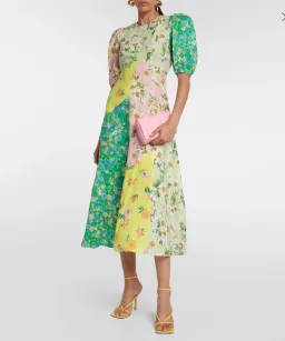 Alemais Kenzie Patchwork Linen Midi Dress Multi Floral Size 10 for rent on The Volte - image 1