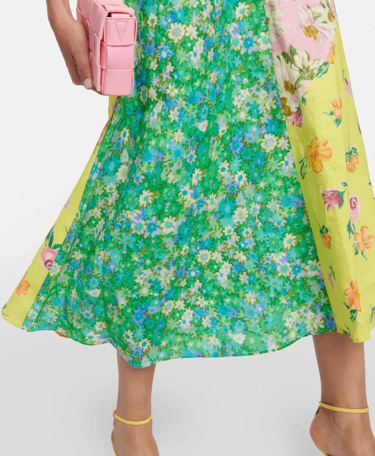 Alemais Kenzie Patchwork Linen Midi Dress Multi Floral Size 10 - Image 4