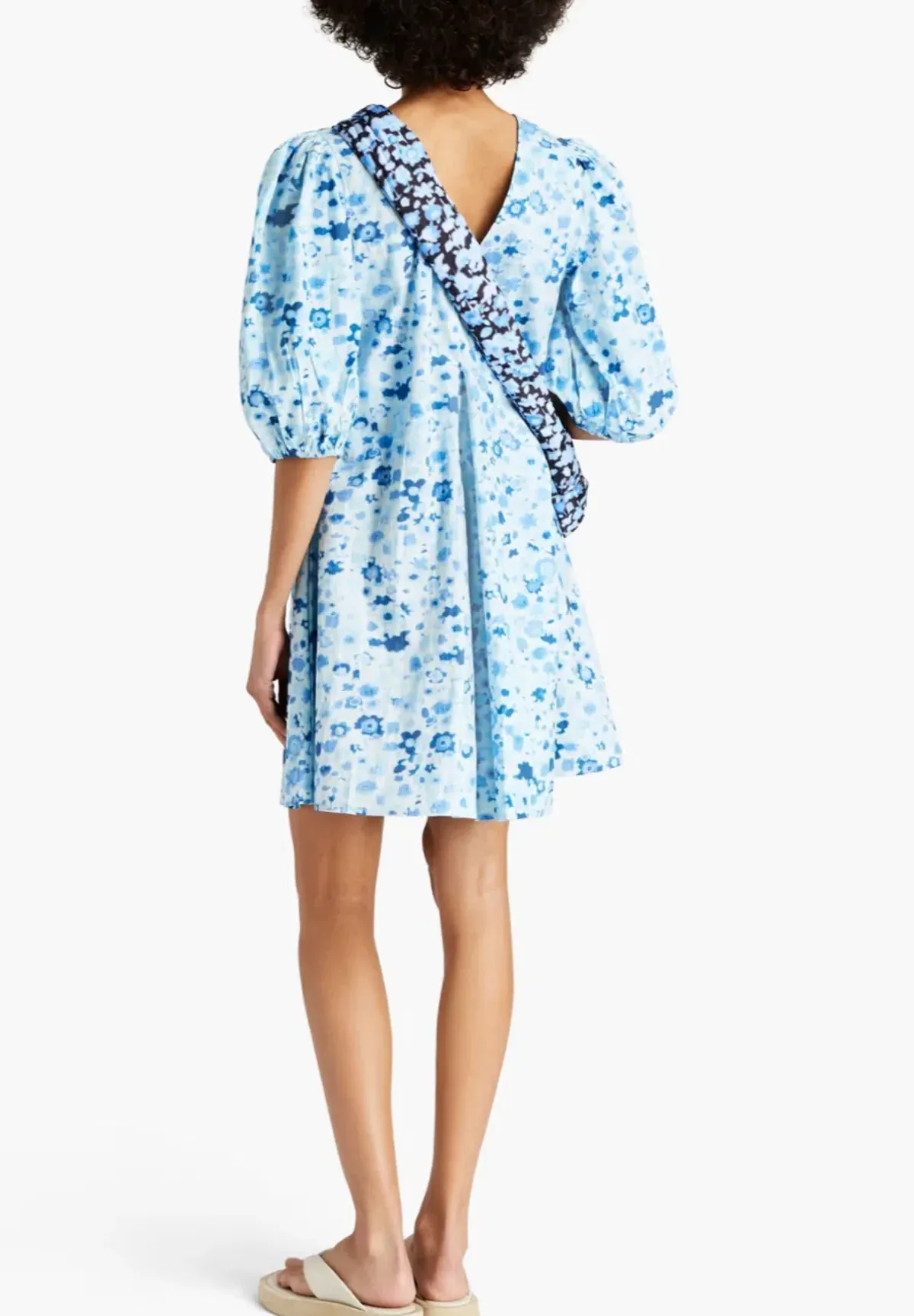 Ganni Printed Cotton-Poplin Mini Dress Blue Size 10 - Image 2