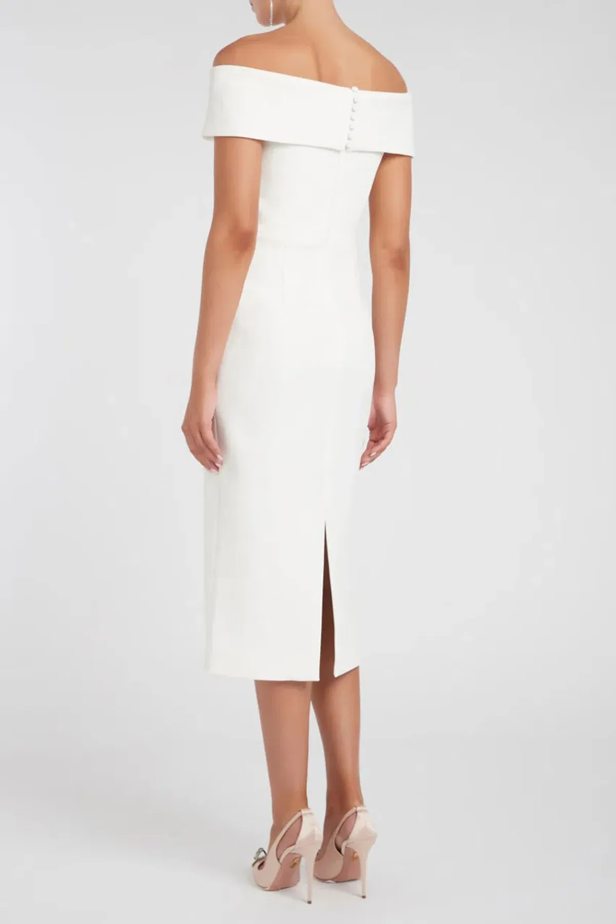 Rebecca Vallance Amore Off Shoulder Midi Dress Ivory Size 6 - Image 2