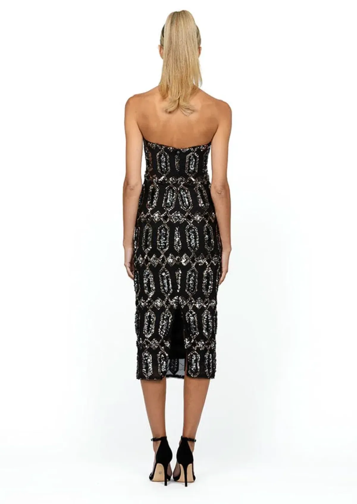 Bariano Blanca Strapless Midi Dress Black Multi Size AU 8 - Image 3