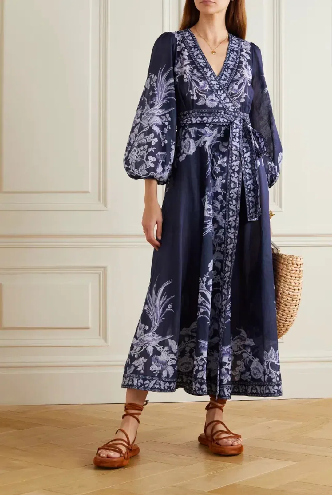 Zimmermann Aliane Floral Print Cotton Gauze Wrap Midi Dress Blue Size 4 / Au 16 for rent on The Volte - main image