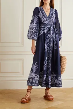 Zimmermann Aliane Floral Print Cotton Gauze Wrap Midi Dress Blue Size 4 / Au 16 for rent on The Volte - image 1