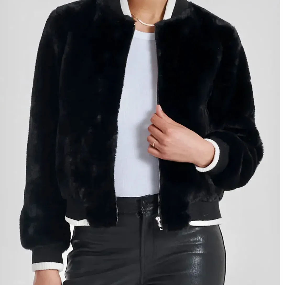 Ena Pelly Essential Faux Fur Bomber Jacket in Black Size AU 12 for rent on The Volte - main image