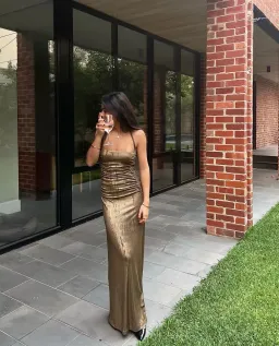 Diesel Metallic Ruched Halterneck Gown Gold Size M / Au 10 for rent on The Volte - image 4