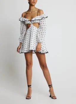 Sofia the Label Maya Cut Out Mini Dress White Polka Size 12 for rent on The Volte - image 4