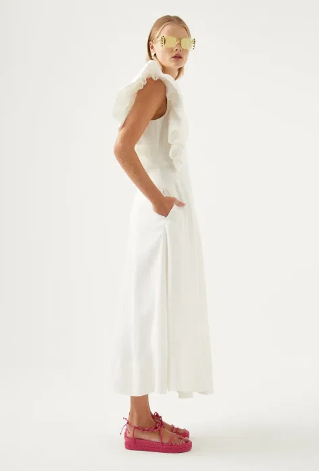 Aje Bonjour Asymmetric Midi Dress Ivory Size 8 for rent on The Volte - main image