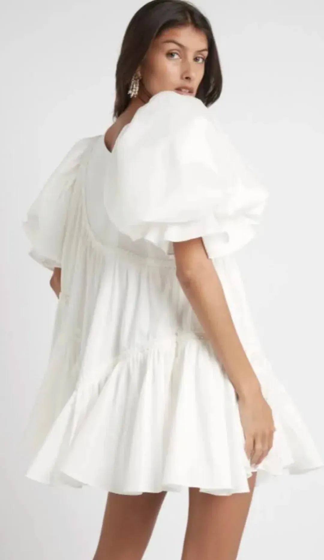 Aje Casabianca Braided Asymmetric Puff Sleeve Mini Dress Ivory Size 8 for rent on The Volte - main image