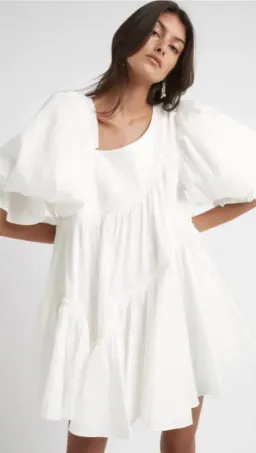 Aje Casabianca Braided Asymmetric Puff Sleeve Mini Dress Ivory Size 8 for rent on The Volte - image 2