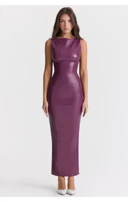 House of CB Sahara Vegan Leather Dress in Merlot Size L / Au 12 for rent on The Volte - image 4